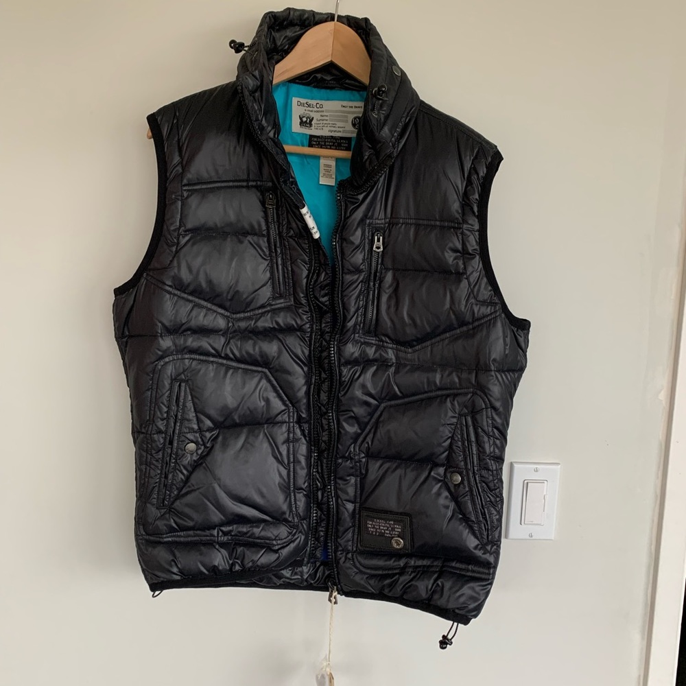 Diesel New Men’s Black Puffy Nylon Insulated Vest- Size Large